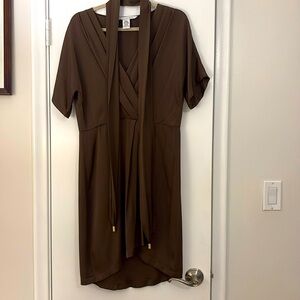 Diane Von Furstenberg Brown Stretch Silk Surplice Faux Wrap w/ belt Dress 6